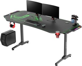 ULTRADESK Frag XXL RGB LED | Gaming-Schreibtisch mit großer Arbeitsfläche & XXL-Pad, 2 Kabeldurchlässe | Gut für Home Office, Fach für Steckdosenleisten | Stahlgestell, Grünes Pad, 160x75 cm