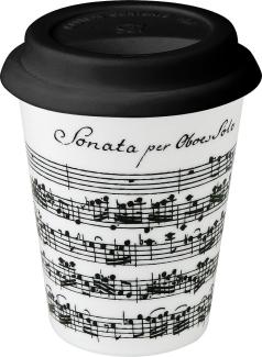 Könitz Vivaldi Libretto Coffee to go Mug mit Deckel, Becher, Kaffebecher, Porzellan, Weiß, 380 ml, 11 5 162 1890