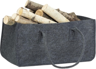 relaxdays Holztragetasche Kaminholztasche aus Filz, Anthrazit