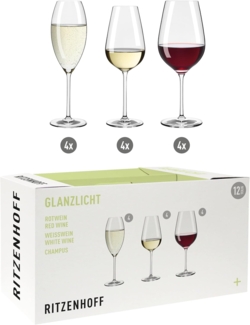 Ritzenhoff Weinglas Ritzenhoff Glanzlicht Wein, Sektglas 12er-Set H24, Kristallglas