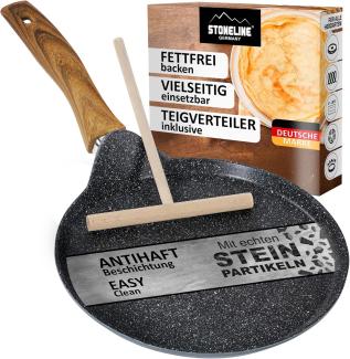 STONELINE Crêpepfanne Crêpes-Pfanne 25 cm, mit Teigverteiler, induktionsgeeignet, Aluminium (Set, 1-tlg, 1 Pfanne, 1 Teigverteiler aus Holz), mit echten Steinpartikeln, induktionsgeeignet, Designed in Germany