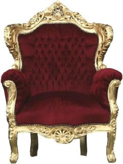 Casa Padrino Barock Sessel "King" Bordeaux / Gold Thron Stuhl