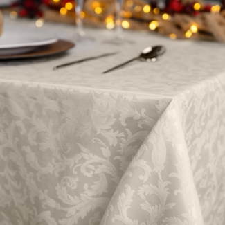 Giovanni Dolcinotti | rechteckige Tischdecke Weihnachten 140x280 cm Jacquard Damast - 12-Sitzer - 100% Made in Italy - Farbe Elfenbein