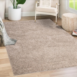 Teppich Wohnzimmer Hochflor Shaggy - 200x200cm - Beige Einfarbig Uni Flauschig Modern Boho Deko Teppiche Weich Schlafzimmer