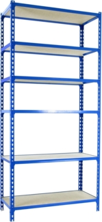 Simonrack Schwerlastregal, Lagerregal, 250 x 120 x 30 cm, Metallregal, Kellerregal, Biegestelle 200 kg, 6 Holzfachböden, Blau/Holz - Maderclick