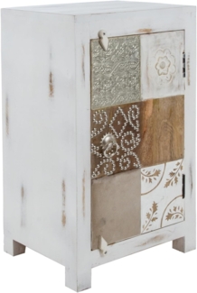 Kommode Santosh 40 x 32 x 70 cm Tannen-Holz Weiß mit Fachboden und Türfrontdekor