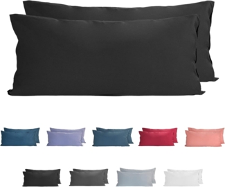 Komfortec 100% Baumwolle Kissenbezüge 2er Set 40x80 cm, Superweicher Premium Jersey Kopfkissenbezug 150 g/m², Kissenhülle, Schwarz