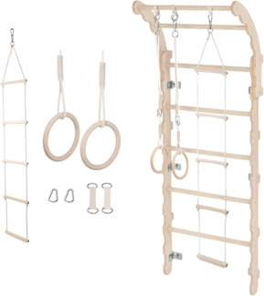 MAMOI® Midi Klettergerüst Indoor fürs Kinderzimmer | Sprossenwand (175 cm) | Turnwand + Turnringe + Strickleiter | CE | 100% ECO | Made in EU