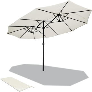 VOUNOT Doppelsonnenschirm mit Handkurbel, Sonnenschirm Marktschirm Gartenschirm Terrassenschirm, Sonnenschutz, 460x270 cm, Beige