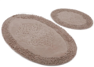 Badteppich Set 2-teilig Hellbraun oval