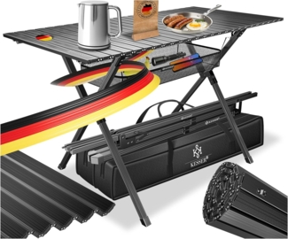 KESSER® Campingtisch faltbar Klapptisch mit Aluminiumrahmen Aufrollbare Tischplatte Falttisch klappbar 145x70x70cm bis 100kg inkl. Tragetasche mit Trageband & Netztasche Schwarz, 145 cm