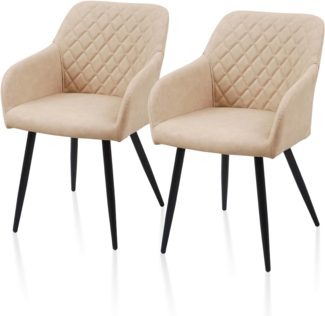 TUKAILAI Esszimmerstühle 2er Set aus Kunstleder, Modern Küchenstuhl Polsterstuhl Wohnzimmerstuhl Sessel mit Armlehnen Rückenlehne Metallbeinen, für Küche Esszimmer Wohnzimmer Lounge,Creme