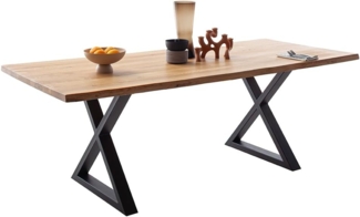 Lomadox Esstisch DEWEY-06, 160x90 cm, Wildeiche massiv geölt, Baumkante, Metallgestell schwarz