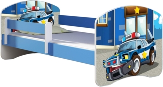 ACMA Kinderbett Jugendbett mit Einer Schublade und Matratze Blau mit Rausfallschutz Lattenrost II 140x70 160x80 180x80 (38 Polizei, 160x80)