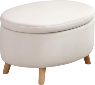 HOMCOM Sitzbank oval, mit Stauraum, Deckel, Samtoptik (Polsterbank, 1-St, Bettbank), für Flur Schlafzimmer Wohnzimmer, Holzbeine 71 x 51,5 x 42 cm Beige