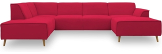 DOMO Collection Jules Wohnlandschaft, Skandinavisches Sofa mit Federkern, Couch in U-Form, rot, 191 x 333 x 159 cm