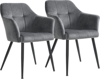 Esszimmerstuhl, 2-Set, Küchenstuhl, Polsterstuhl, Metallbeine, hohe Rückenlehne, Bezug aus Samt, für Wohnzimmer, Schlafzimmer, Esszimmer, grau