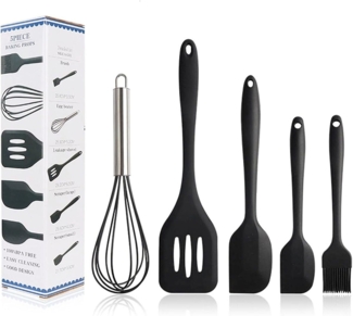 König Design Kochbesteck-Set Silikon Teigschaber Spatel Antihaft Back Schaber Kochset Schneebesen (Set, 5-tlg, 3 x Kochlöffel, 1 x Schneebesen, 1 x Pinsel), Spachtelbürsten Backwaren Ölbürste Schneebesen Schlitzwender