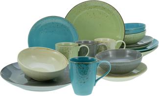 CreaTable 19951 Kombiservice Nature Collection für 4 Personen, Steinzeug, rund, mehrfarbig (1 Set, 16-teilig)