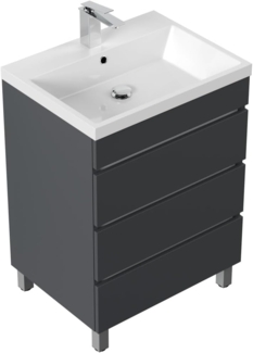 Stand Badmöbel Via 70 grafit mit drei grifflosen Schubladen : Grafit