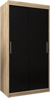 Schwebetürenschrank Tokyo 100 cm Kleiderschrank mit Kleiderstange und Einlegeboden Schlafzimmer- Wohnzimmerschrank Schiebetüren Modern Design (Sonoma + Schwarz)