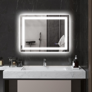 HOMCOM Spiegel mit Beleuchtung, Touch-Schalter, Memory-Funktion (Wandspiegel, 1-St, Badezimmerspiegel), mit Anti-Beschlag, 80 x 60 cm
