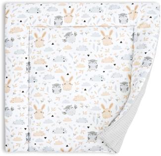 Wickelauflage für Babys 75x72 cm - Weiche Baumwolle, Abwaschbar - Wickelkommode & Wickeltischauflage Hellgrau Eulen