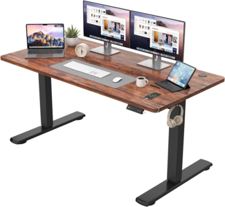 JUMMICO Höhenverstellbarer Schreibtisch KOMPLETTE TISCHPLATTE Elektrischer Schreibtisch Höhenverstellbar mit Memory-Funktion Steh-Sitz Tisch Computertisch 140x60 cm Braun