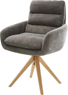 Drehstuhl Abelia-Flex mit Armlehnen Bouclé Soft Schlamm Holzgestell kantig Natur 180° drehbar