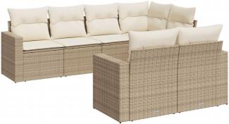 vidaXL 7-tlg. Garten-Sofagarnitur mit Kissen Beige Poly Rattan 3251545