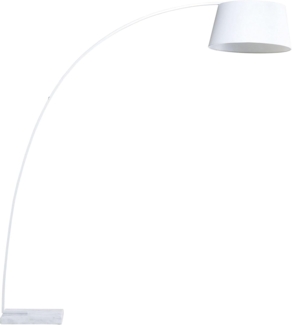 'Benue' Stehlampe Weiß Metall 188 cm Stoffschirm Marmorfuß langes Kabel mit Schalter Bogenlampe Modernes Design