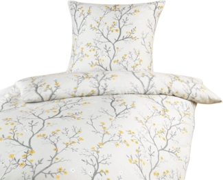 soma Bettwäsche Mikrofaser 135x200 80x80 weiß grau gold Kirschblüten sale, Microfaser, 2 teilig, Ideal für Frühling Sommer Reißverschluss absolut bügelfrei ganzjährig