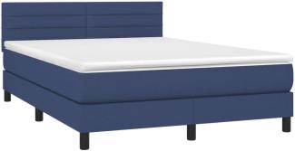 vidaXL Boxspringbett mit Matratze & LED Blau 140x200 cm Stoff 3133243