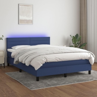 vidaXL Boxspringbett mit Matratze & LED Blau 140x200 cm Stoff 3133243