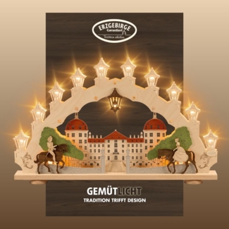 Weigla LED Schwibbogen Moritzburg, Lichterbogen aus Holz, Made in Germany (1-tlg), Erzgebirge garantiert, Weihnachtsdeko Innen, Weihnachtsbeleuchtung