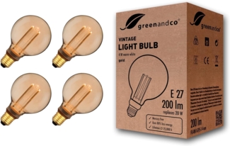 greenandco 4x Vintage Design LED Birne zur Stimmungsbeleuchtung | E27 G95 | gold | 4W 200lm | 1800K extra warmweiß | 320° | 230V | flimmerfrei | nicht dimmbar | Edison Glühbirne