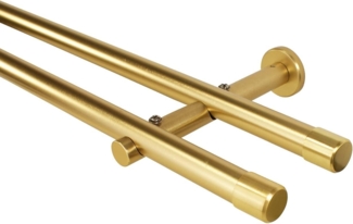 iso-design Gardinenstange 20 mm 2-läufig Messing Matt aus Metall Wandmontage Endstück Kappe, Ø 20 mm, 2-läufig, Fixmaß, mit Bohren, verschraubt, Metall, Aluminiumrohr mit mehr als 1 mm Wandstärke