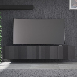 Lomadox Lowboard KEMPTEN-132, in schwarz matt, 4-türig, Breite 200 cm, Rillenfront