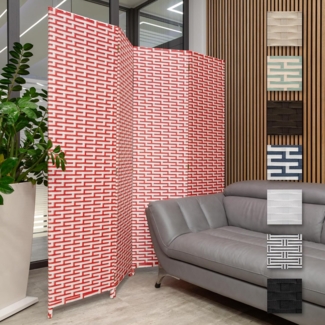 Hexim Raumteiler, Paravent 180x180 cm - Trennwand 4-teilig klappbar für Innenbereich - Raumteilung Dekoration Blickfang freistehend tragbar Privatsphäre (L24100-weiß & rot)