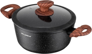 FLORINA Aluminiumtopf MASTER BLACK 24 cm 4L | Antihaftbeschichtung | Für alle Herdarten inkl. Induktion | Ergonomische Soft-Touch-Griff | Deckel mit Silikonrand | Hitzebeständig | Leicht zu reinigen