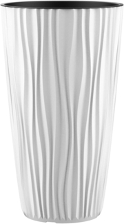 Engelland Blumentopf Pflanztopf mit herausnehmbarem Einsatz & Bewässerungssystem (1 St, robuster PP-Kunststoff), Wasserspeicher, Rillenoptik, hoch, rund, modern, UV-resistent