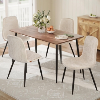 VASAGLE Esszimmerstuhl 4er Set, Küchenstuhl, Polsterstuhl, Metallbeine, verstellbare Füße, pflegeleicht, Chenille-Gewebe, PU mit von Gletschern inspiriertem Muster, von SONGMICS, cremeweiß KDCDE188W01