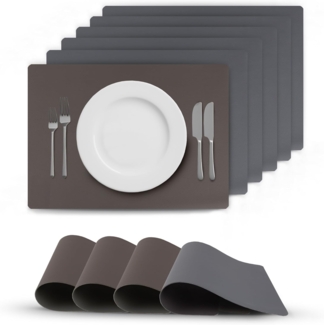 Bestlivings Tischset ( 6er Set ) abwischbares Lederimitat Platzdeckchen 46x33 cm - Doppelseitiges Unifarben ( Grau / Dunkelgrau ) Kunstleder Platzset