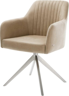 Drehstuhl Greg-Flex Mikrofaser Beige Vintage Kreuzgestell breit Edelstahl 360° drehbar Wippfunktion Taschenfederkern