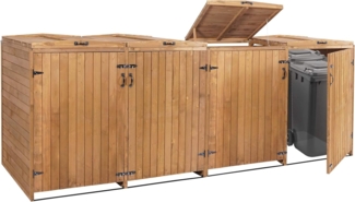 XL 4er-/8er-Mülltonnenverkleidung HWC-H74, Mülltonnenbox, erweiterbar 126x316x98cm Holz FSC® ~ braun
