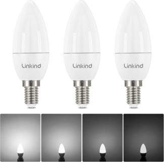 Linkind Dimmbar E14 LED Kerze Lampe Kaltweiß 5000K, 5W ersetzt 40W Glühlampen, 470 Lumen B35/C35 E14 Kerzenlampe mit 280° Strahlwinkel, Kein Flackern, 3 Stück