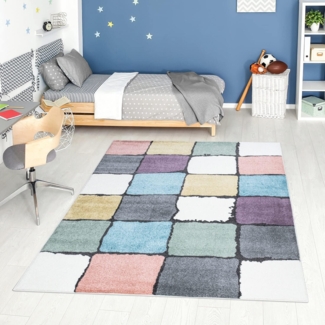 Carpet City Teppich YOUNG919, rechteckig, Höhe: 11 mm, Bunter Kinderteppich mit Karo-Muster