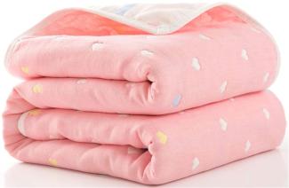 Hayisugal Kinder Decke 6-lagig Babydecke aus 100% Baumwolle - kuschelige Baumwolldecke Ideal als Kinderwagendecke, Erstlingsdecke, Bettdecke oder Kuscheldecke, Rosa Herz, 110x110 cm