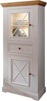 Woodroom Oslo Vitrine Vitrinenschrank Standvitrine Wohnzimmerschrank, Holz, Weiß, Hoch und Schmal