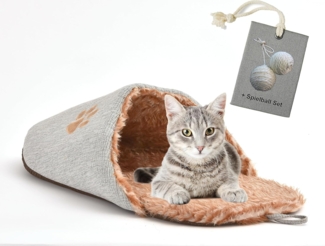 Rohrschneider Tierkissen Tierbett Katzenbett Kuschelschuh Weich mit extra Spielkugelset